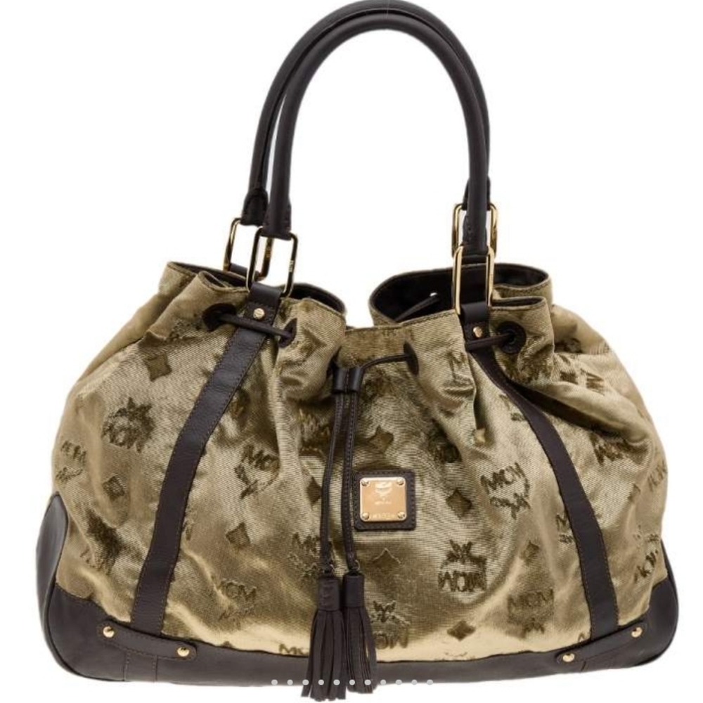 MCM Limited Edition Vintage Green and Brown Viseto Velvet Shoulder Bag.